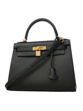 Hermes Sale Handbag Kelly 28 Veau Epsom Black Gold 2-Way Bag